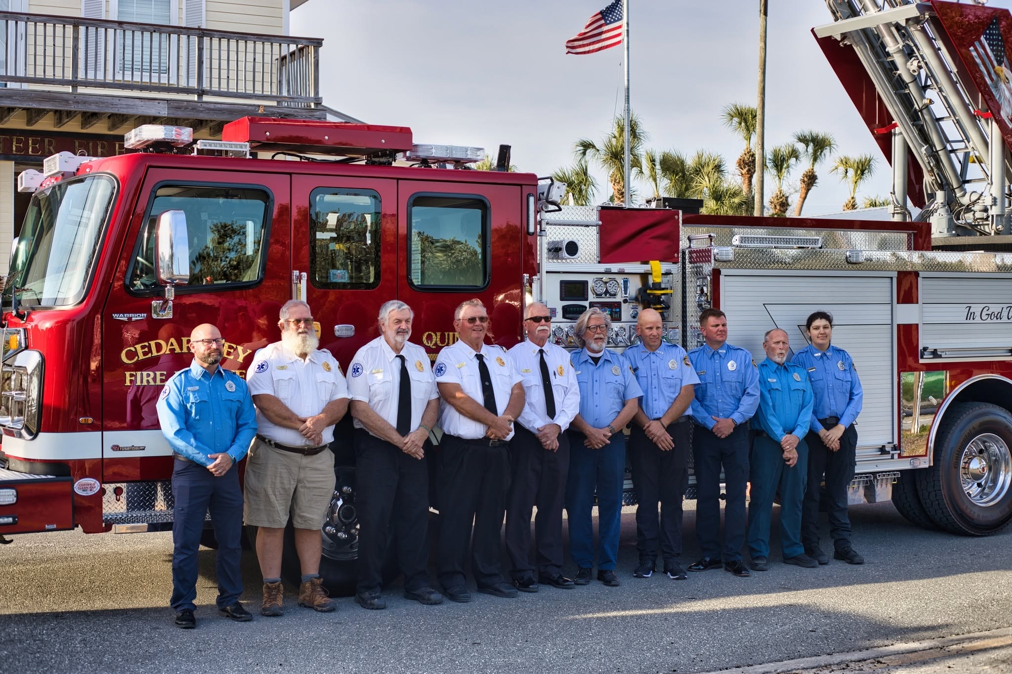 Cedar Key Fire Department crew in front of the new fire truck