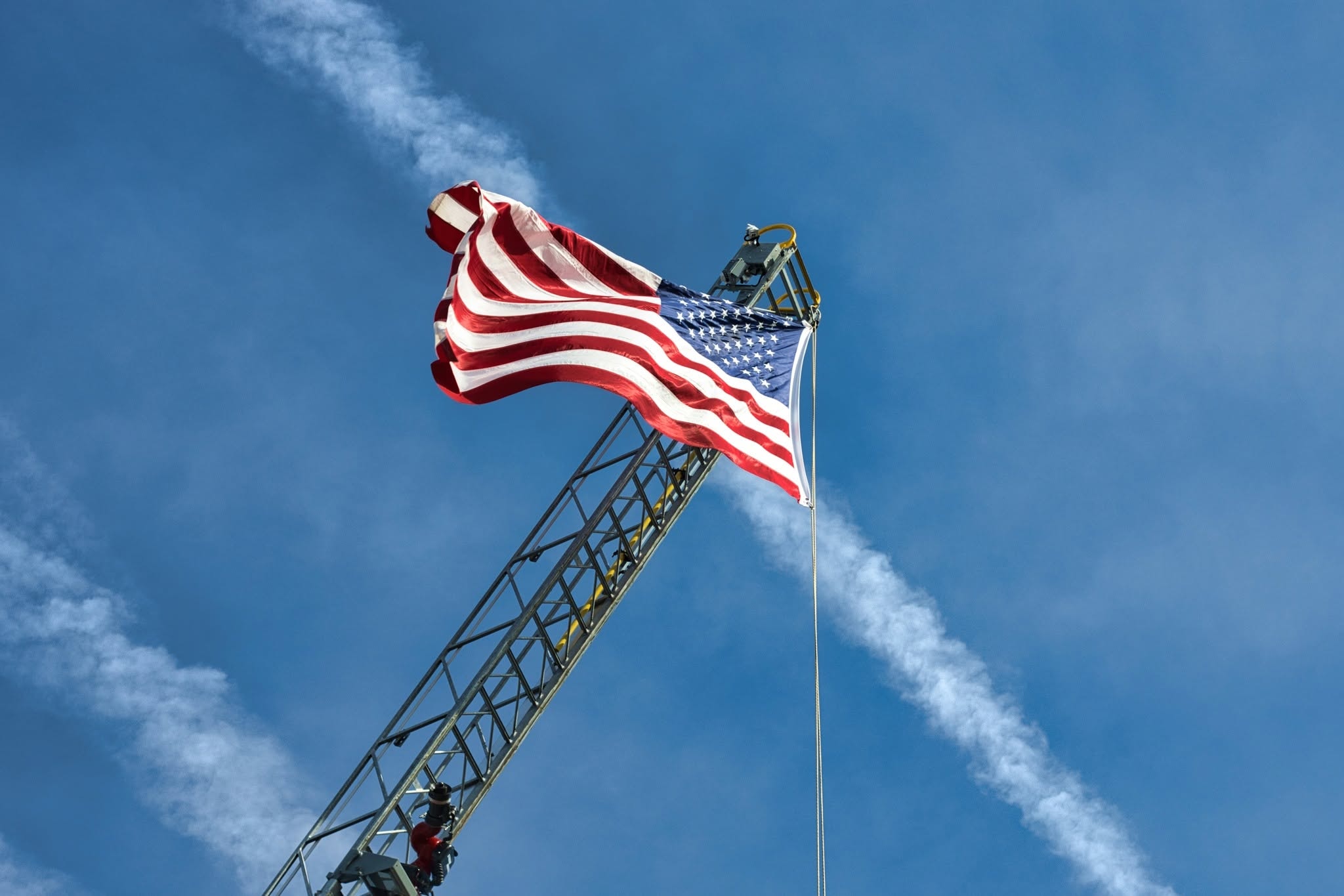 American flag flying from the Cedar Key Fire Rescue ladder truck